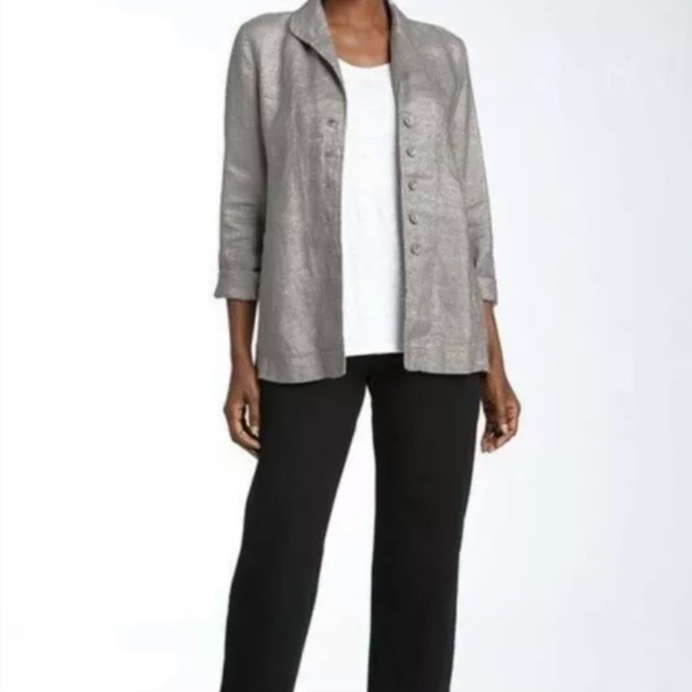 Eileen Fisher Linen Metallic Silver Gray Blazer Sz XL